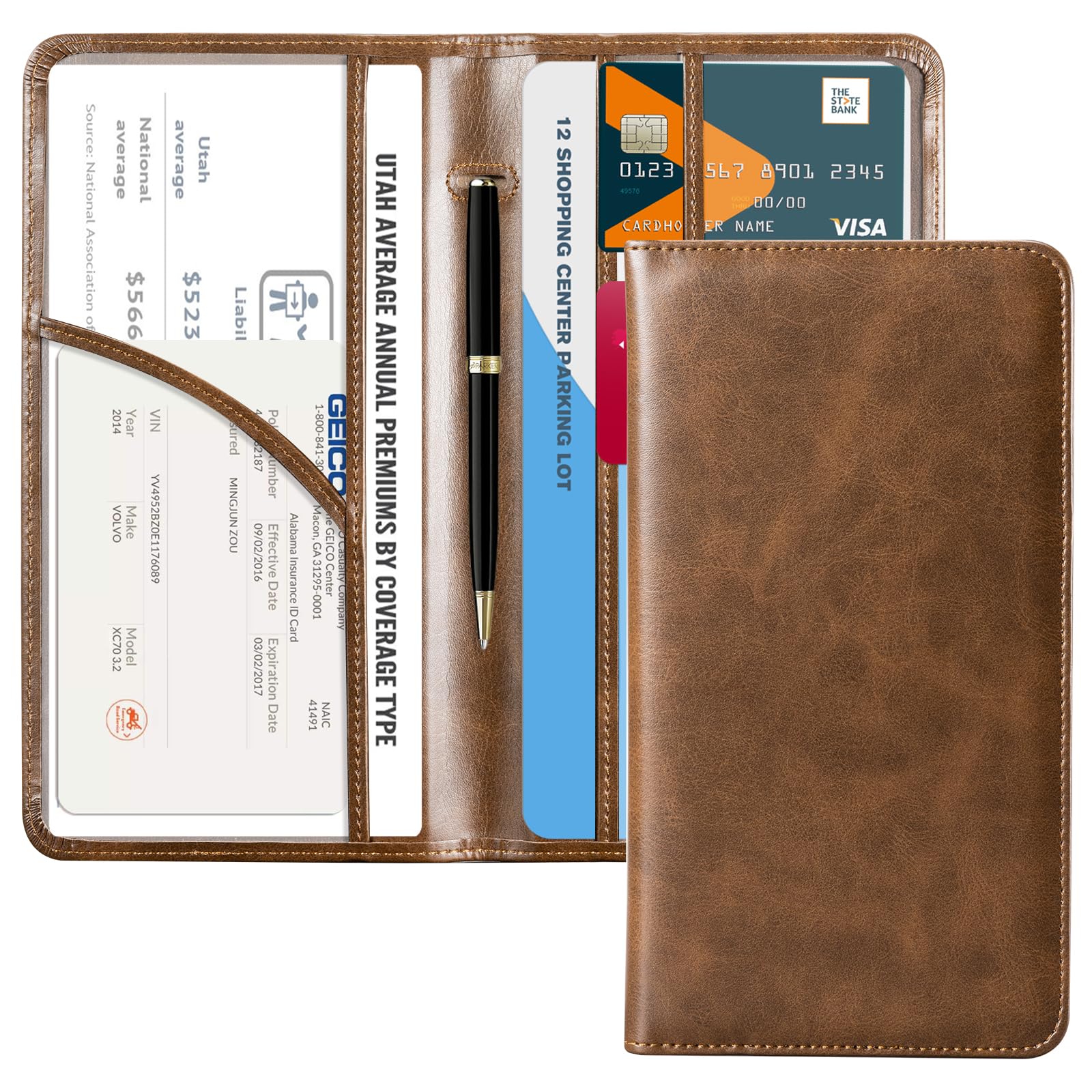 CoBak Car Registration and Insurance Holder | Vehicle Glove Box Organizer, Auto Truck Compartment Document Case with Magnetic Closure for Insurance &amp; Driver License