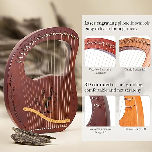 Miniatura 25 de Lyre Harpika, kit de arpa Zelkova Lyra de 17 cuerdas, instrumentos musicales de cuerda con bolsa de llave de afinación, instrucciones adicionales