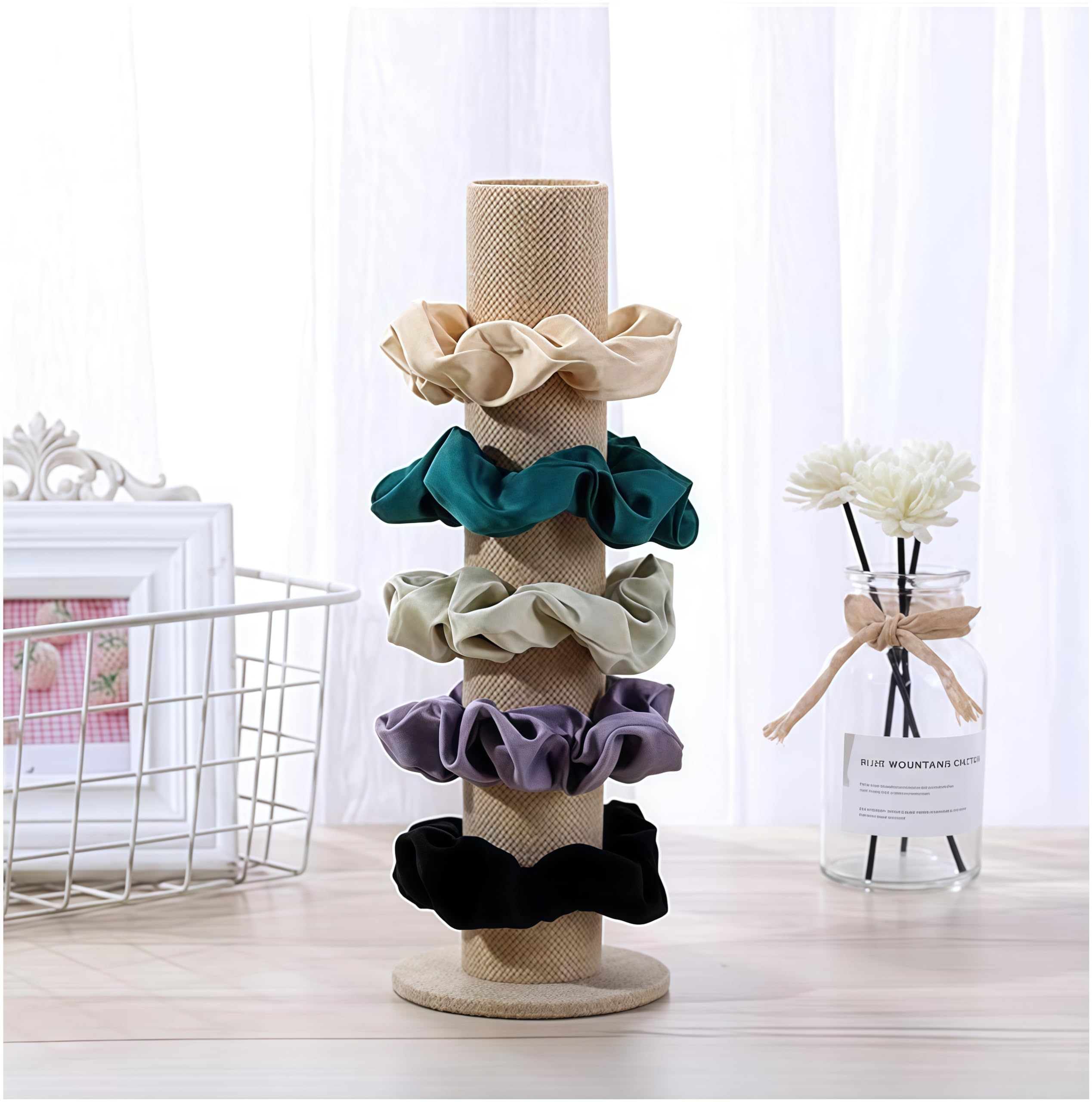 Loopunk Yellow Display Holder,Vertical Tower Jewelry Bracelet Display Stand,Hair Band,Scrunchies,Bangle Holder Organizer,Bracelet Storage Rack (Linen)