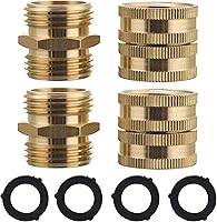 MMINGLE 3/4 Inch Brass Garden Hose Adapters: Male to Male & Female to Female Connectors, 4-Pack with 4 Washers - Leak-Proof Durability