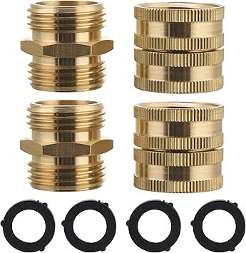 M MINGLE Garden Hose Adapter, Male to Male, Female to Female, 3/4 Inch Brass Connector, 4-Pack with Extra 4 Washers