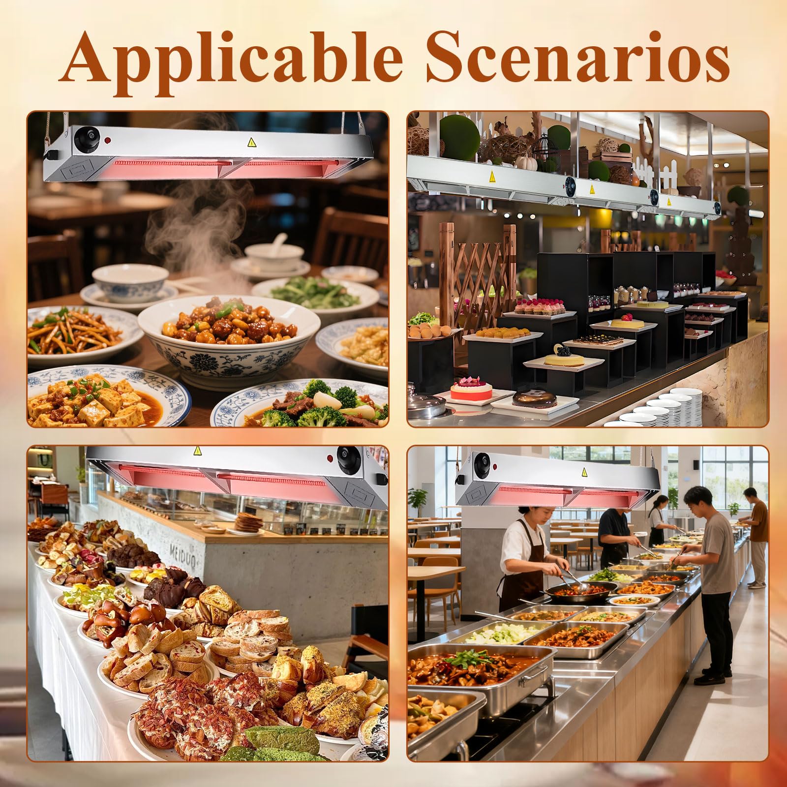 Lámpara de Calor de Alimentos Suspensión, Lámpara de Calentamiento Infrarrojo de Acero Inoxidable, Calentadores de Alimentos Comerciales para Cocina y Buffets, Temperatura Ajustable (1PC, 60cm)