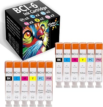 Compatible Ink Cartridge Replacement for Canon BCI6 BCI-6 BCI 6 for PIXMA iP3000 iP3300 iP4000 iP5000 iP5200 iP6000D iP8500 MP600 MP780 MP960 Laser Printer 12-Pack, 2BK,2C,2M,2Y,2PC,2PM