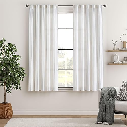 Miniatura 10 de jinchan Cortinas a rayas blancas y negras de 84 pulgadas de largo para sala de estar, dormitorio, cortinas semitransparentes que filtran la luz,