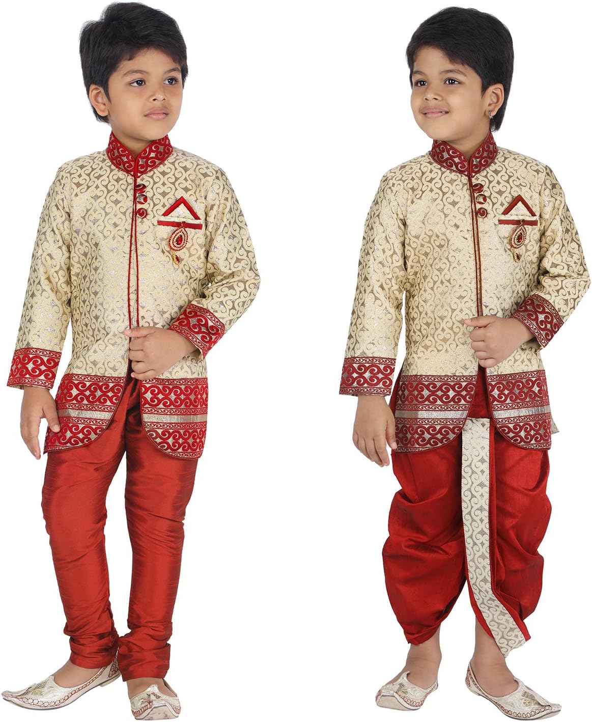 KLAUD ZEE Kids Ethnic Little Boys' Cotton Silk Festive and Party Wear Sherwani, Payjama And Dhoti Pant Set