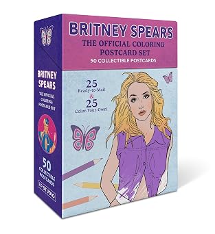 Britney Spears The Official Coloring Postcard Set 50 Collectible Postcards 25 Ready-to-Mail + 25 Color-Your-Own!