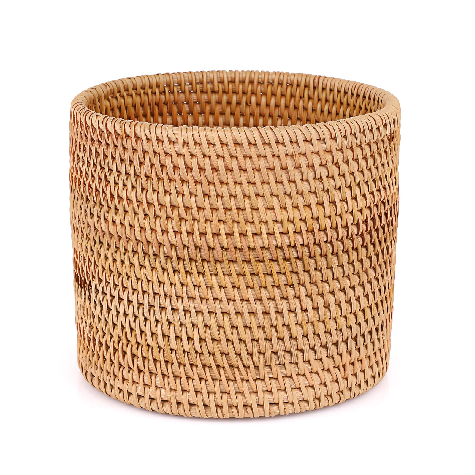 SUMTree Petite corbeille ronde en rotin corbeille de rangement mini poubelle en rotin faite à la main Décoration pour plantes artificielles en pot (20x17cm)