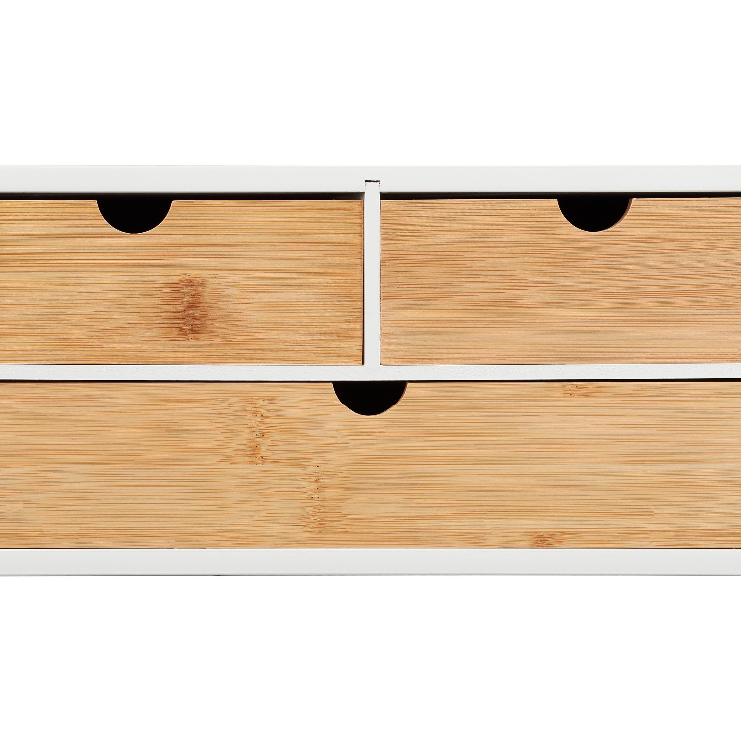 Relaxdays Organizer na biurko, 3 szuflady, na przybory biurowe, wys. x szer. x gł.: 14 x 33 x 21 cm, bambus i MDF, biały/naturalny