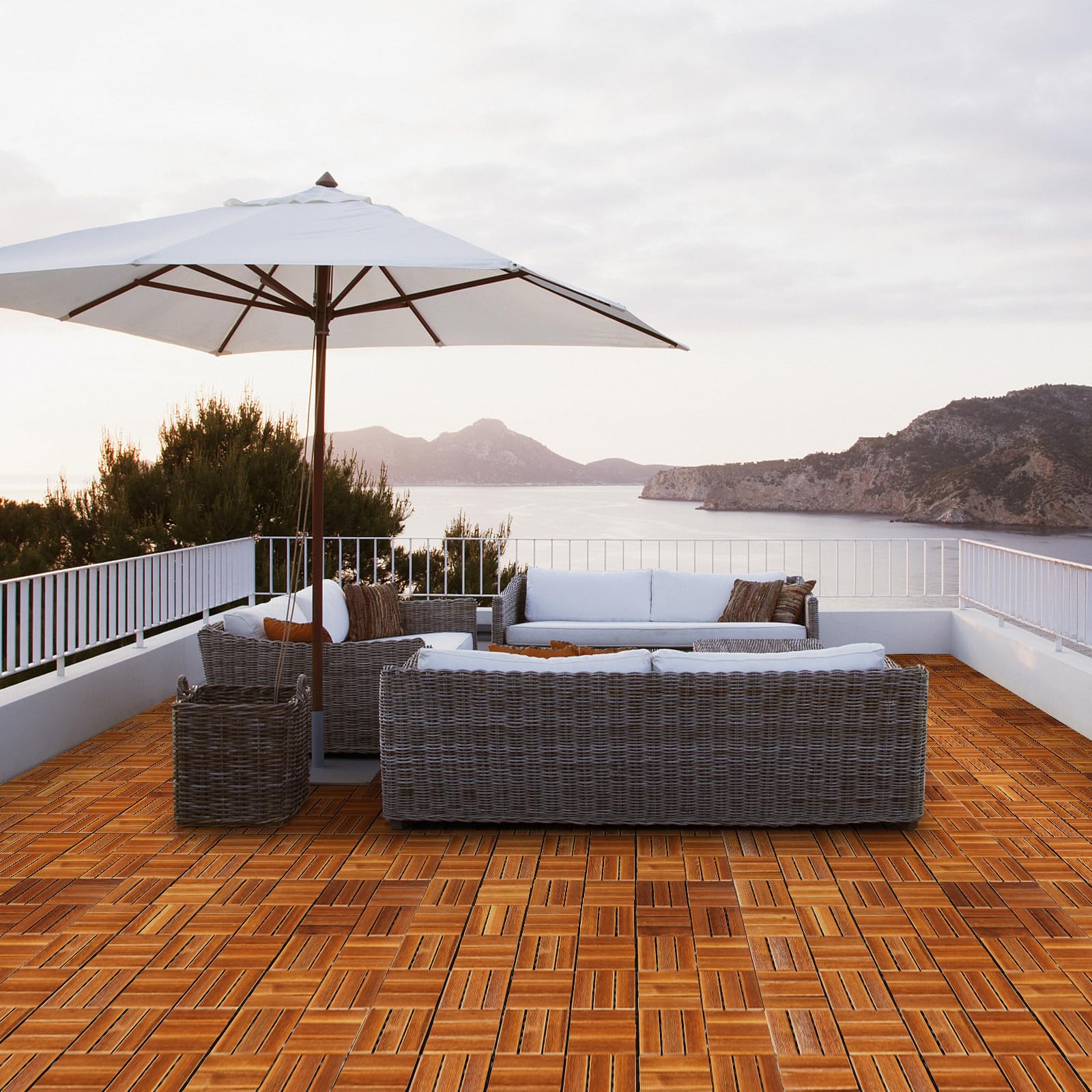 Balkon boden, WPC terrassenfliesen 30 x 30 cm, Bodenbelag Holzboden Klicksystem, Geeignet für Terrassen, Balkone und Gärten, Verschiedene Spezifikationen (4 m² | 44 Fliesen, typ 3)