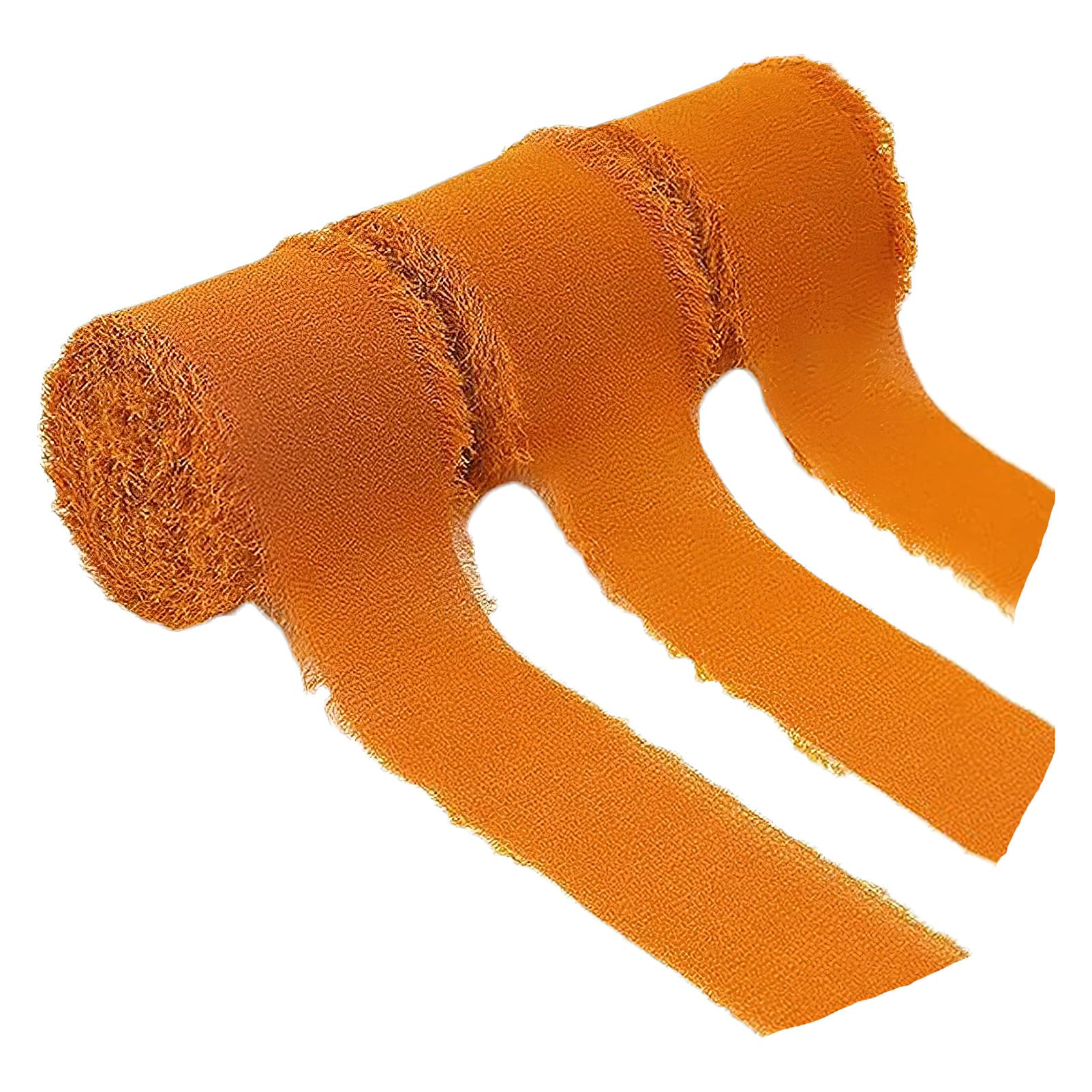 rismart 3 Rolls 1.5" x5Yd Fringe Chiffon Ribbon for Gift Wrapping Wedding Invitations Bridal Bouquets Home Decor Orange