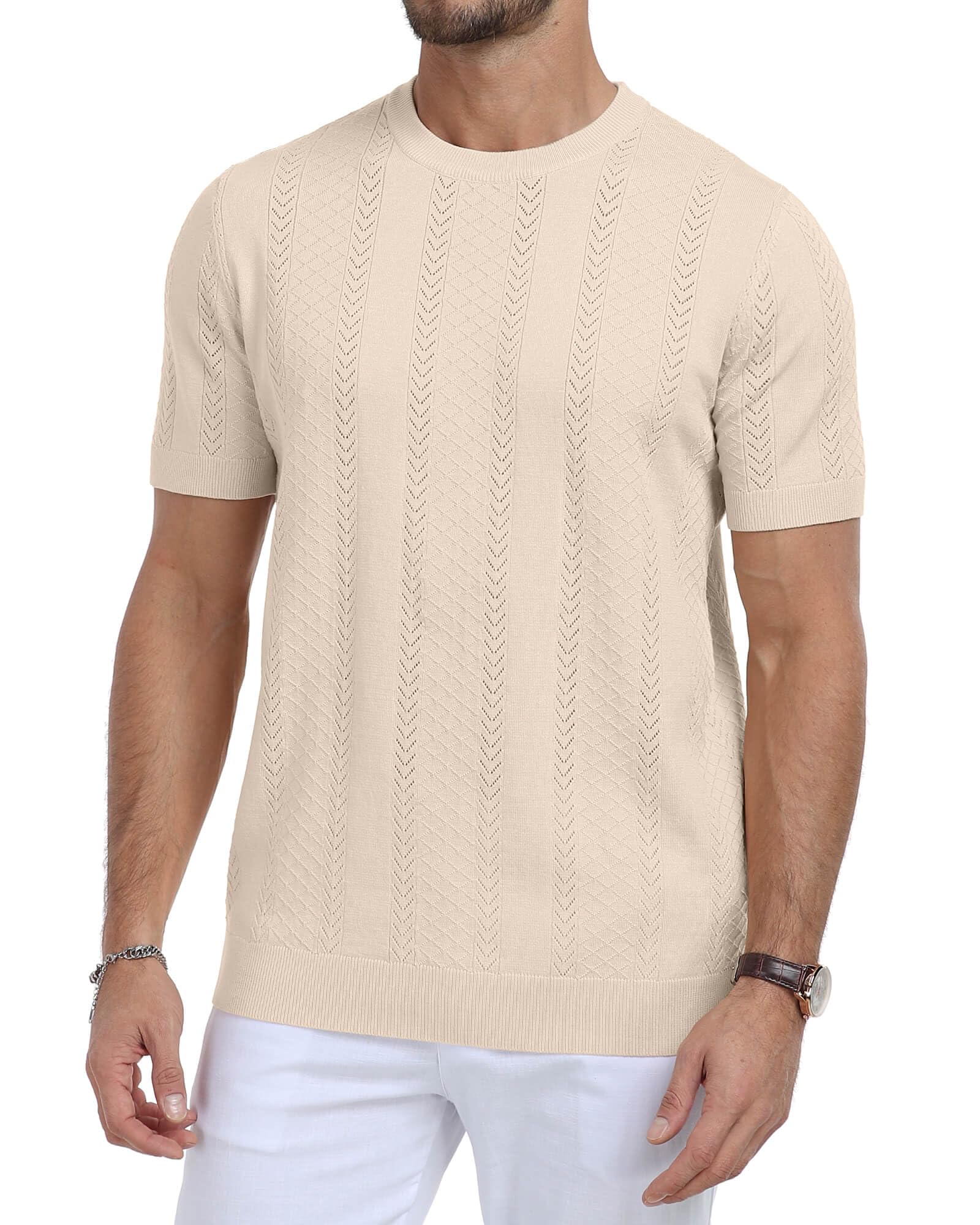 Aiyino Men's Knit T-Shirt Short Sleeve Tee Crewneck Sweater Shirt Casual Pullover Tops