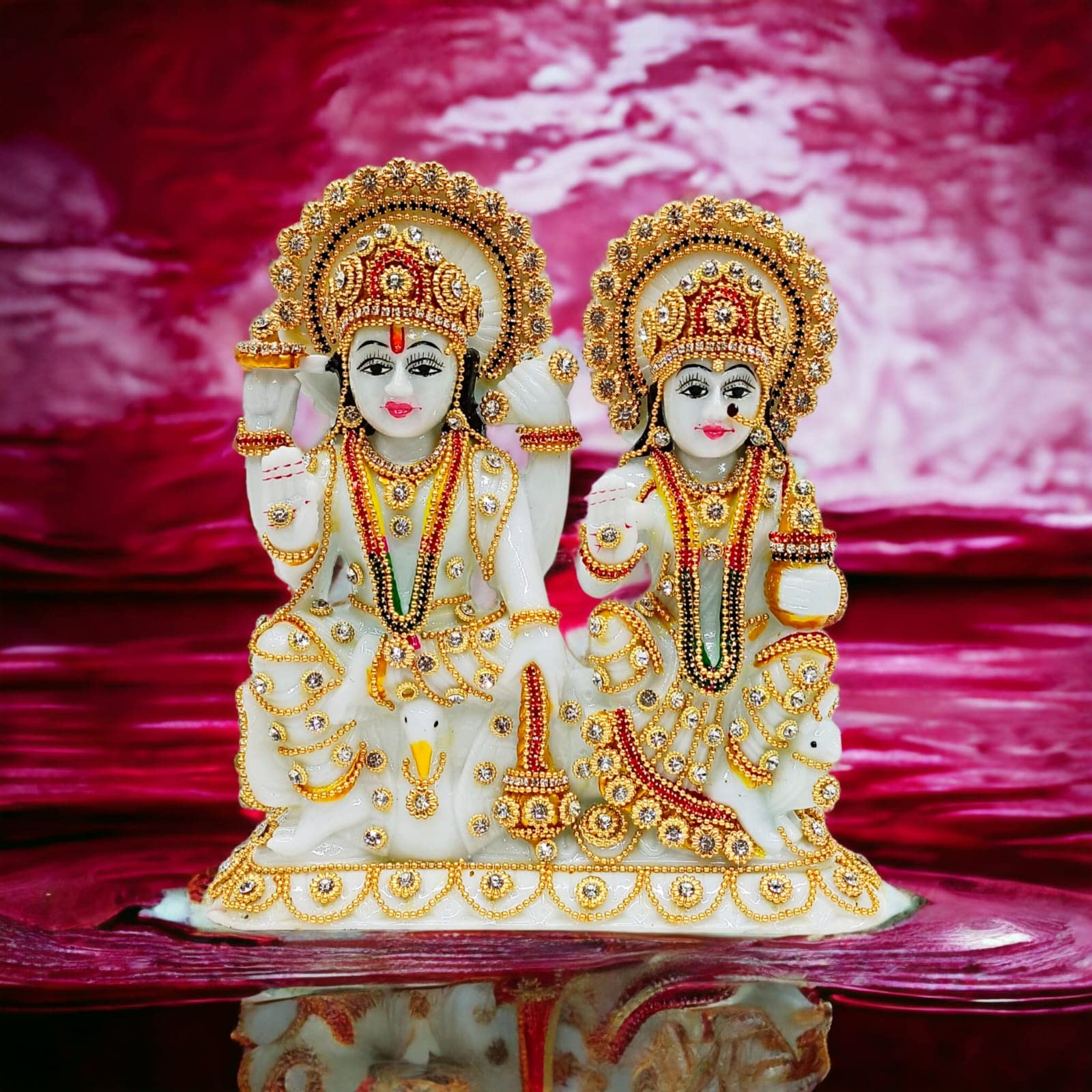 Buy Sugandhit Handcrafted Sitting Vishnu Lakshmi Moorti n Marble