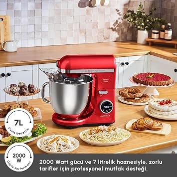 Karaca Mastermaid Chef Ultra D2000W Digital Display Dough Kneader Imperial Red 7L