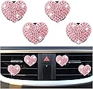 4PCS Heart-Shaped Car Vent Clips with Rhinestone,Bling Air Vent Clips Car Decorations,Premium Shiny Car Clips for Vents CCar Accessories Interior for Cars,Trucks,SUVs (Pink)