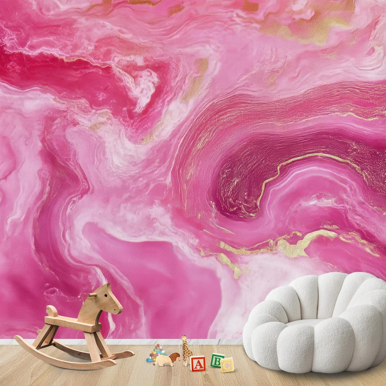 Hgjdjhnf Girls 3D Mural Photo Wallpaper Marble Pattern Pink Abstract Room Non-Woven Modern Living Room Bedroom Children's Room Wall Decoration Motif Wallpaper,400Cmx280cm Wall Sticker - Background Wall - Painting - Pos