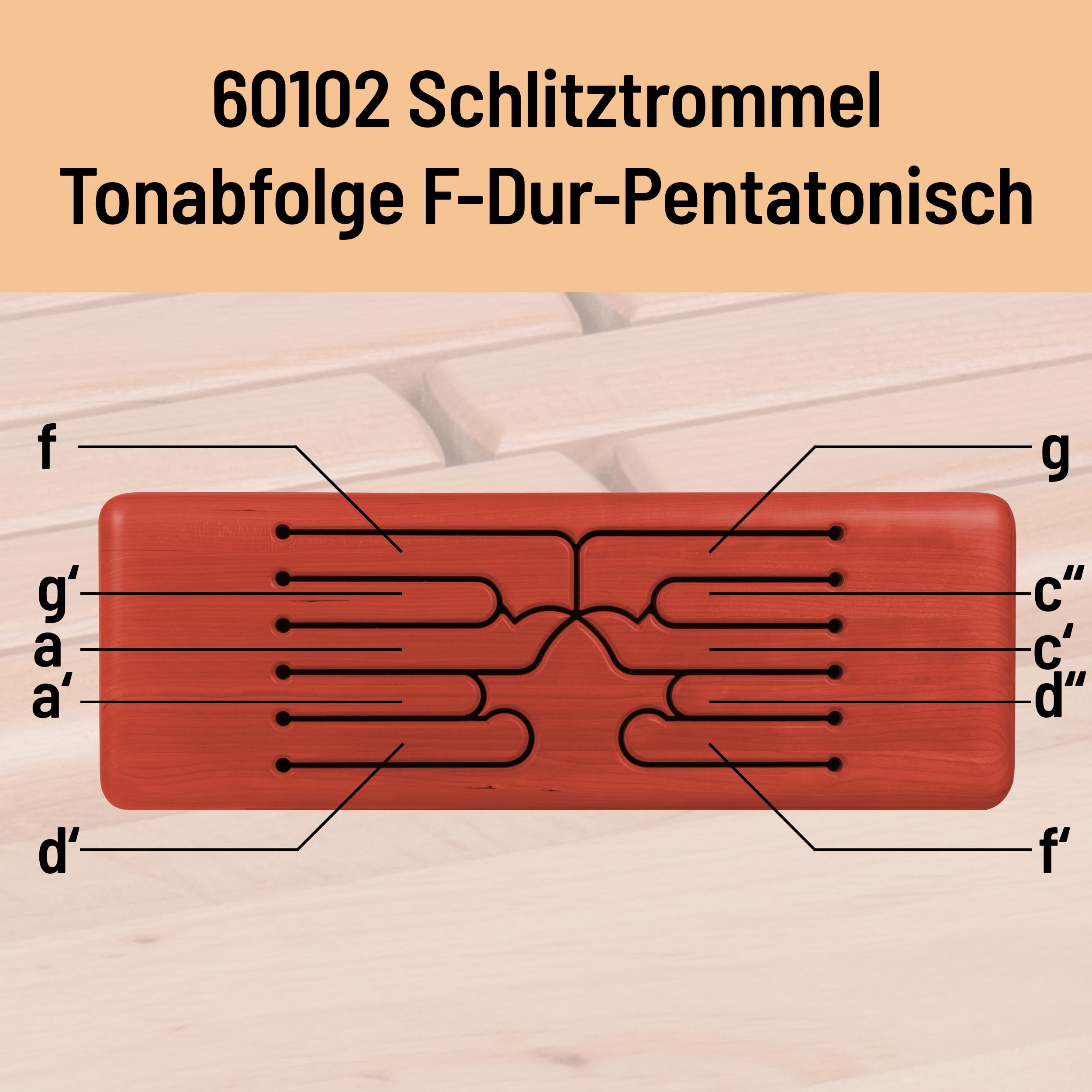 Schlagwerk Schlitztrommel 60102 10-Ton Pentatonik in F-Dur 2 Oktaven - Handarbeit aus Deutschland, Erlen-Holz - Für Entspannung, Therapie und musikalische Früherziehung