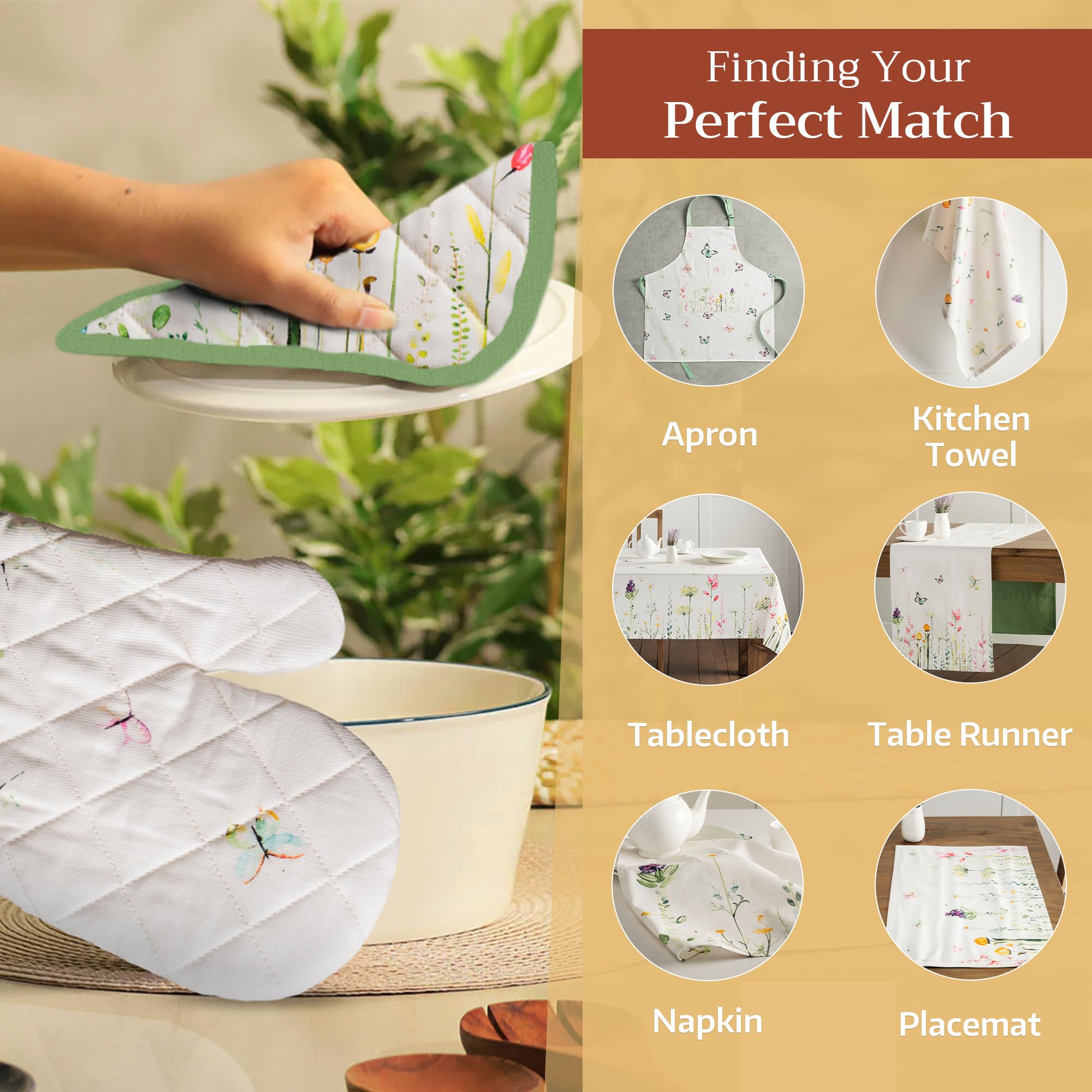 Maison d' Hermine Set di presine, 100% cotone, resistenti al calore, 20 cm x 20 cm, con anello per barbecue, per maneggiare padelle calde, Primavera Estate (Botanical Fresh, confezione da 2)