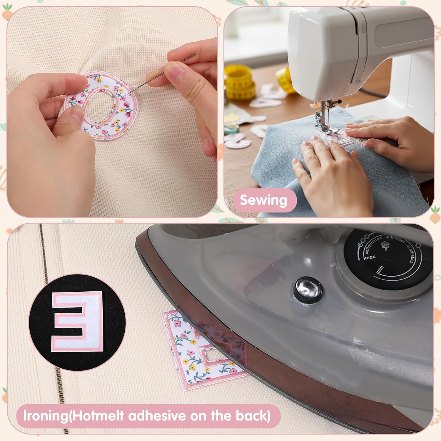 26pcs Iron on Letters for Clothing, A-Z Flower Embroidery Alphabet Applique, Cute Fabric Letters Patches for Shirts Jackets Hats Jeans Shoes Bags, Pink - Image 4