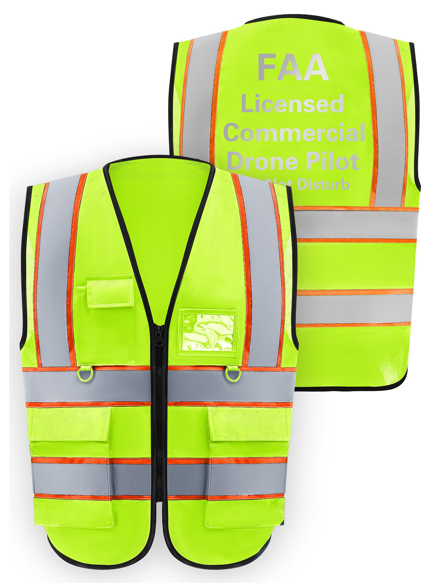 Copkim 2 Pcs Safety Vest with Reflective Strips Zippered FAA High Visibility Fluorescent Green Vest for Men Women Volunteer Work Construction, X-Large