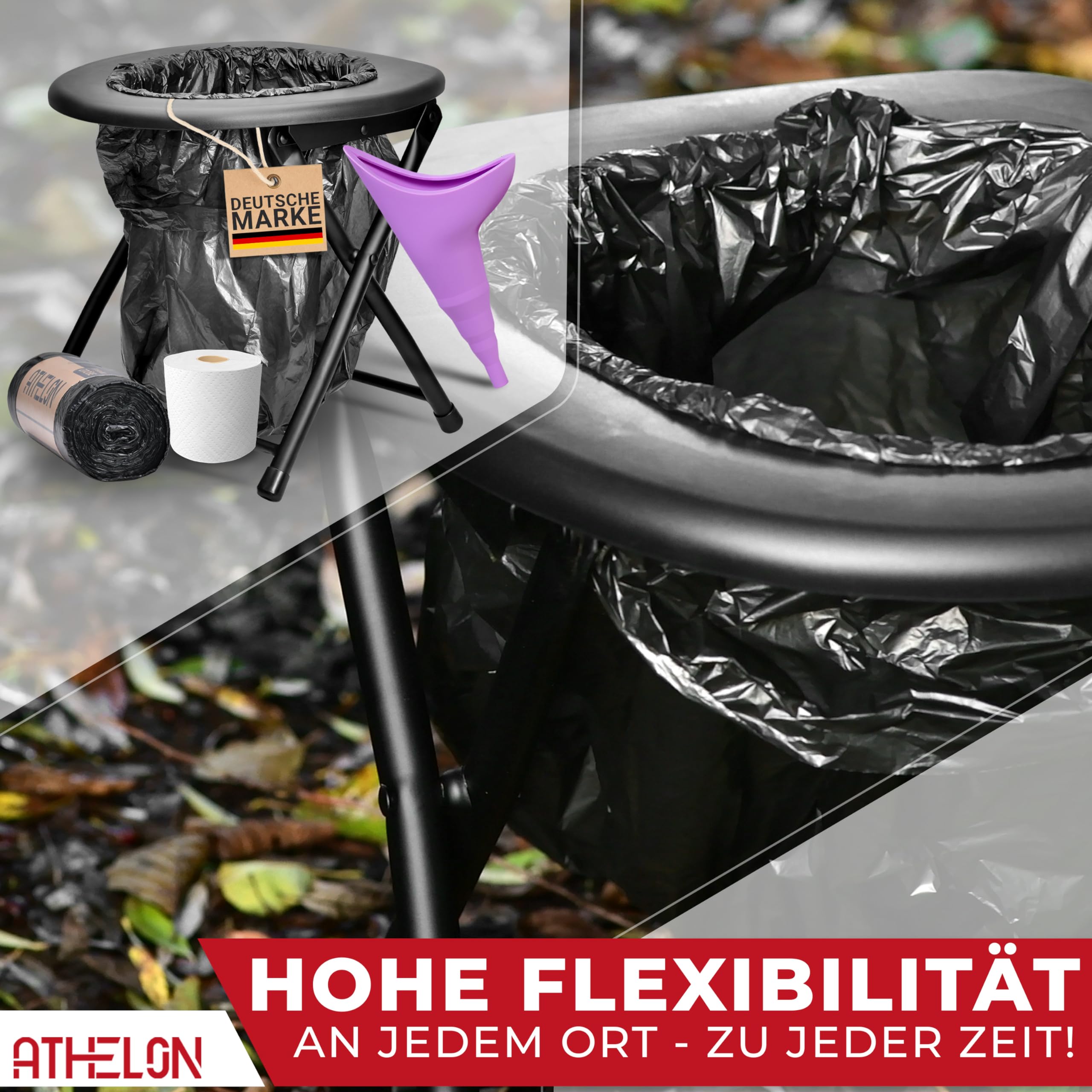 ATHELON® Toilettes de camping avec papier toilette et sacs poubelle - Toilettes de camping améliorées [2023]