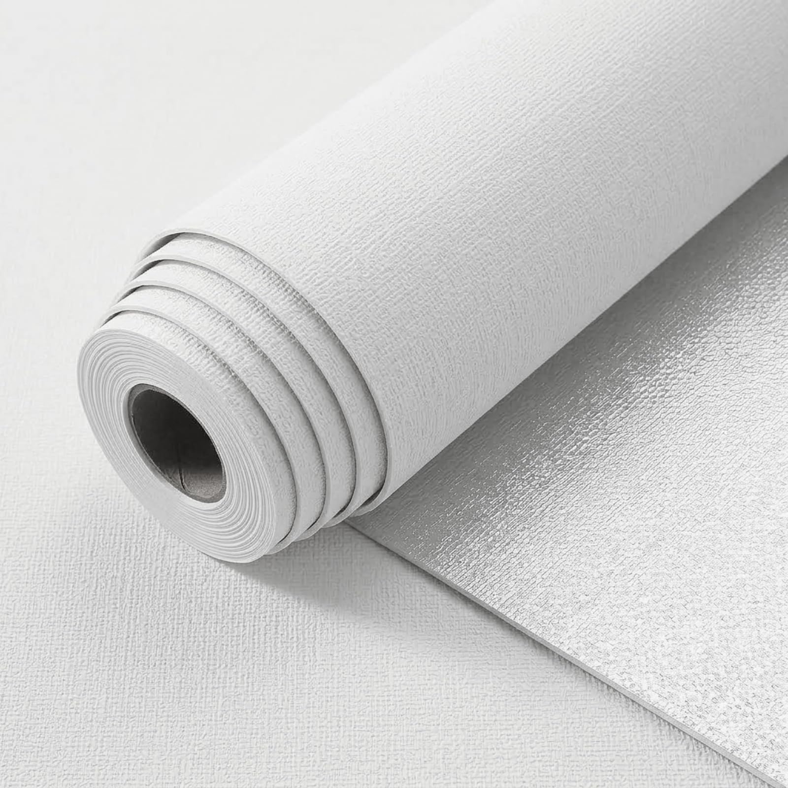 Snewvie Self Adhesive Thermal Wallpaper,White Linen Insulating Wallpaper 1 Roll 50 * 280cm 3mm Thicken Peel and Stick Wall Paper Stick on Wall Paper for Bedroom Livingroom Ceilings Kitchen