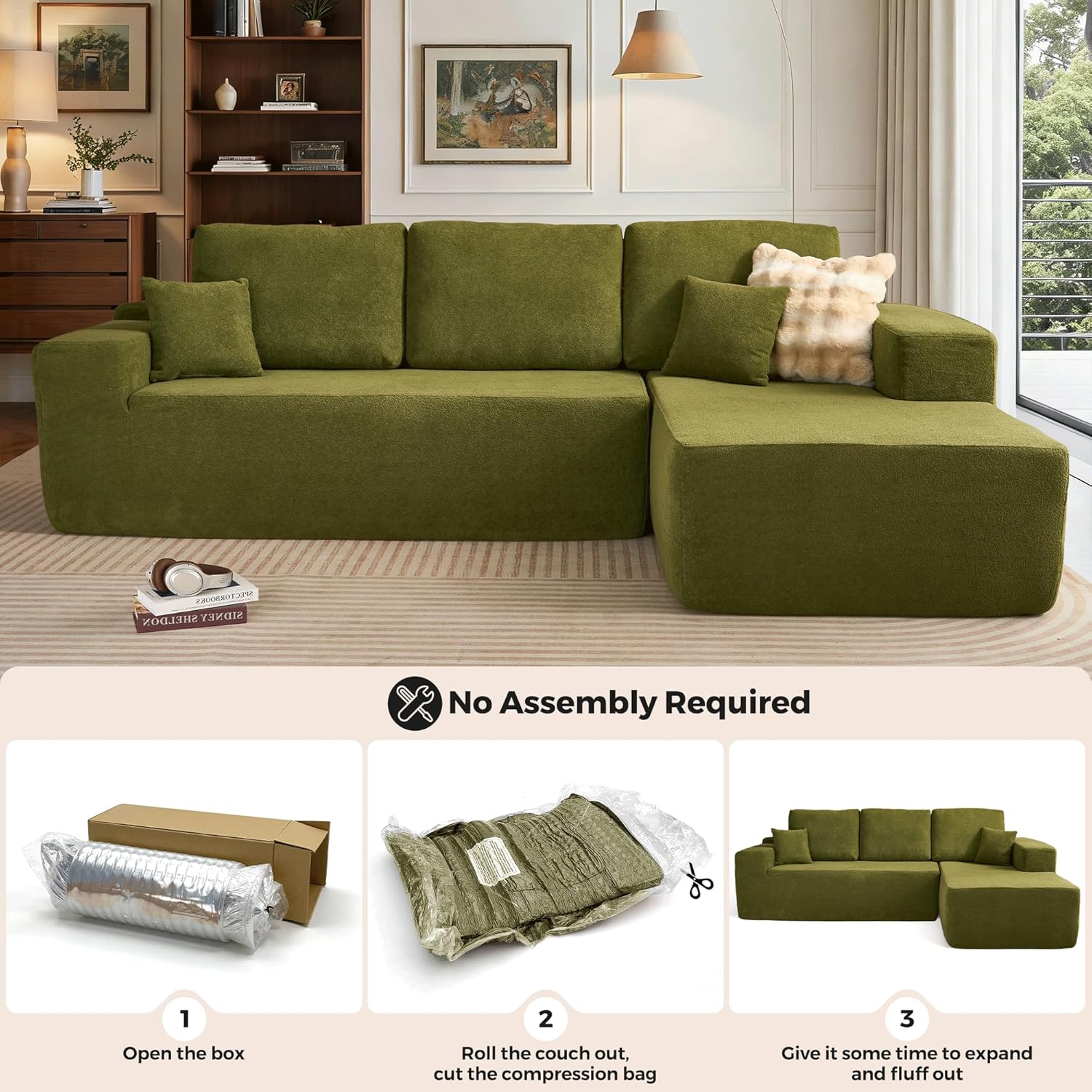 Cloud Sectal Couch with Chaise Loun, L Shaped Modular Modern