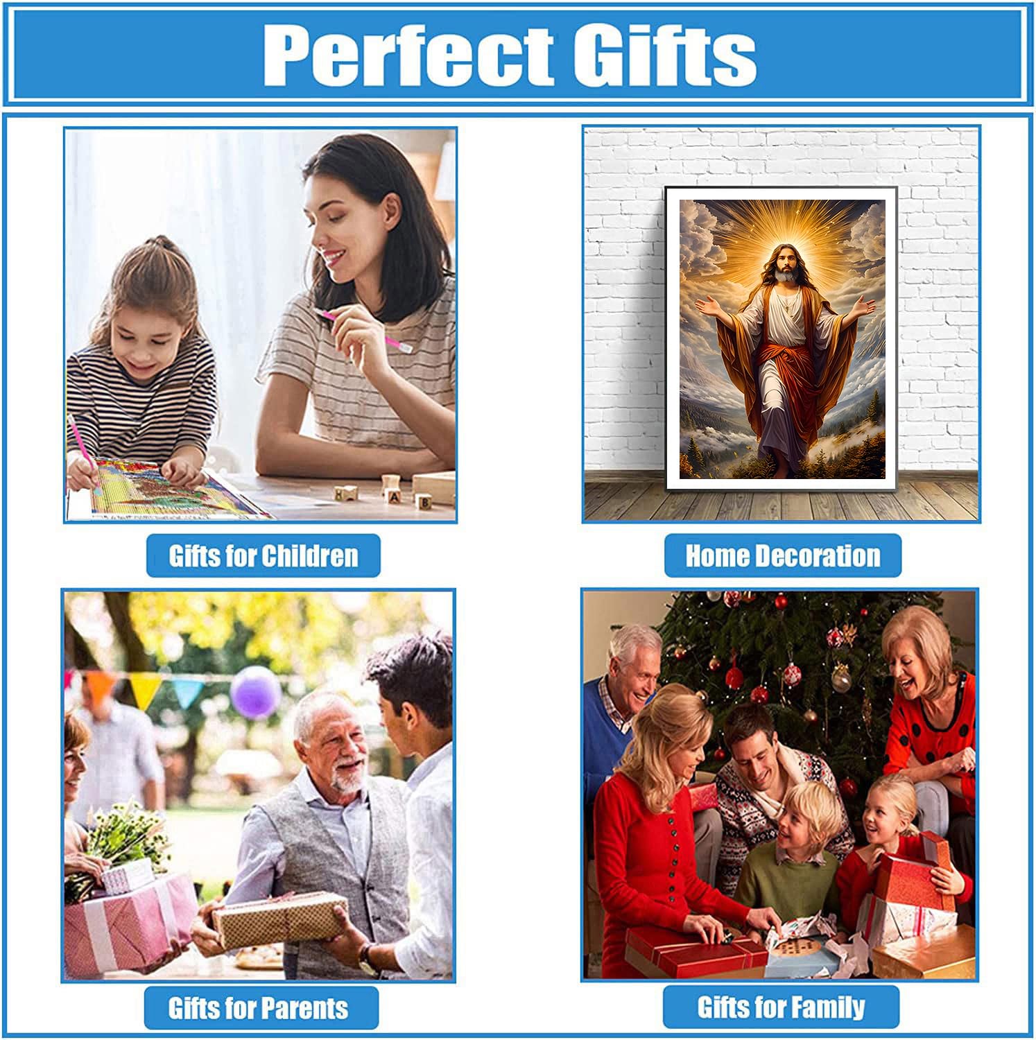 DPHERO 5D Jésus Diamond Painting Kits, DIY Broderie Lumière