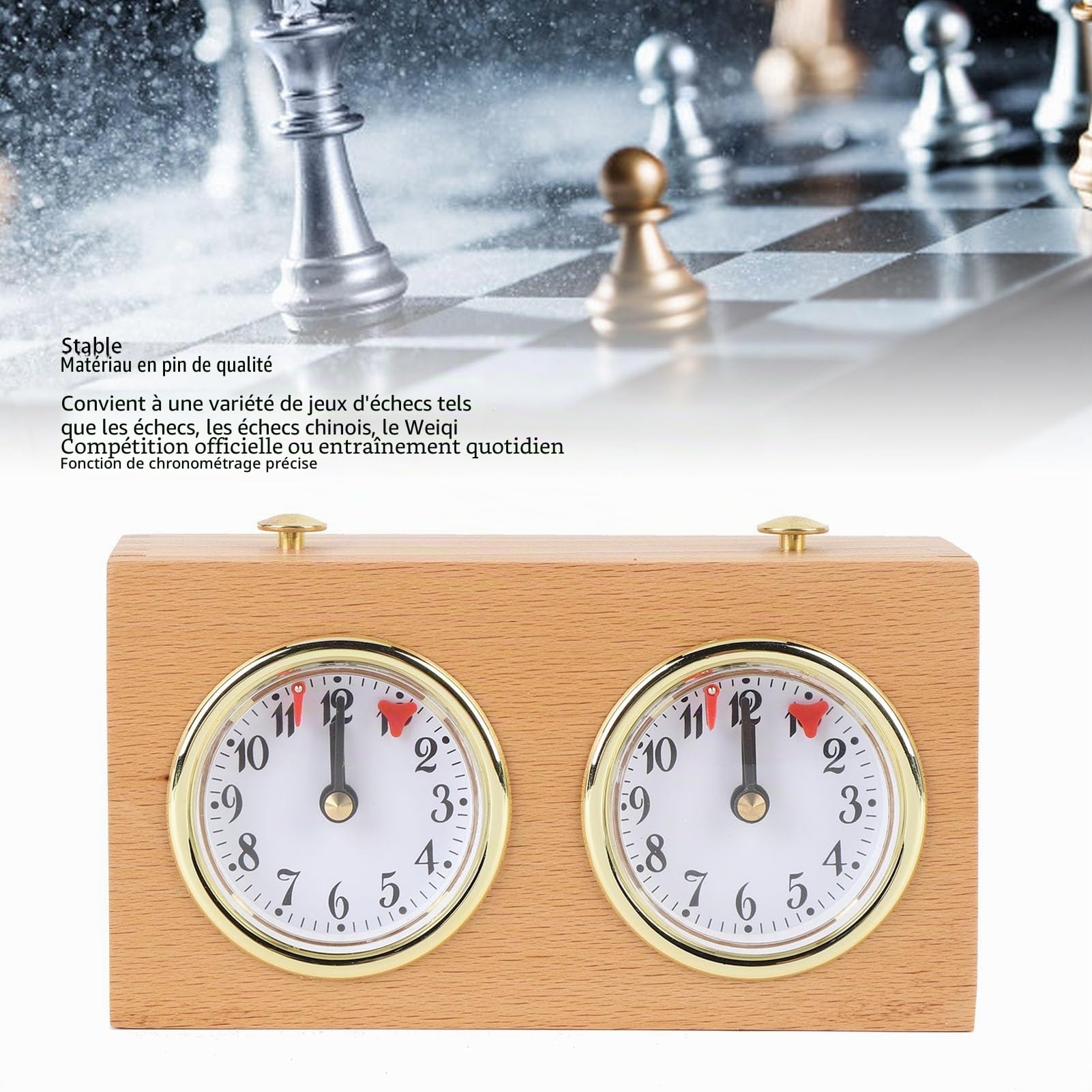 Horloge D'échecs Rétro en Bois Analogique avec Conception D'entraînement Mécanique, Haute Précision, Structure Stable, Outils de Chronométrage de Compétition, Pas Besoin de