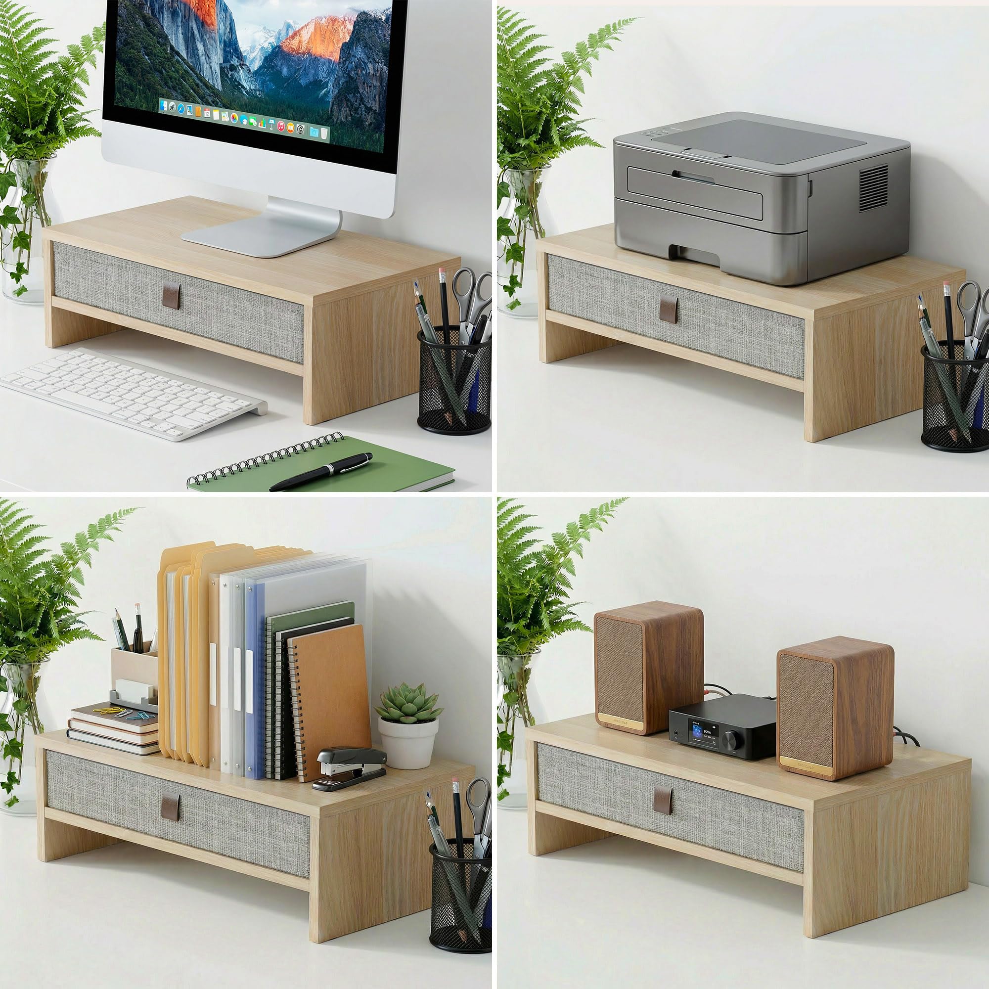 Fenge Support de Moniteur avec tiroir, 42.5cm Réhausseur d'Écran d'Ordinateur, Organisateur de Bureau pour PC / Ordinateur Portable / Imprimante, 42.5 × 23.5 × 14.2 cm, Charge de 20KG (Chêne)