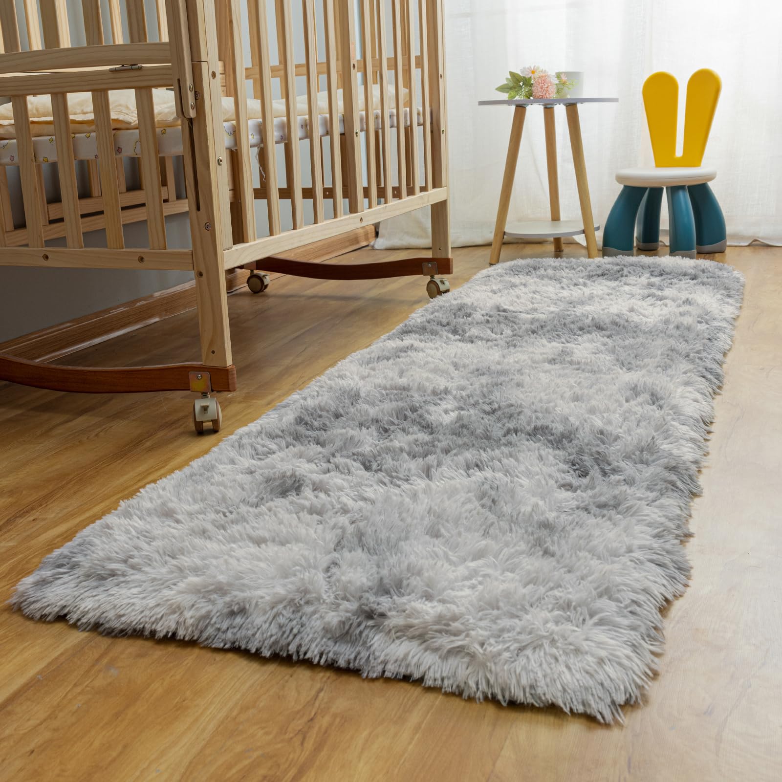 Fluffy Soft Runner Rugs for Bedroom - 2x6 Feet Grey Plush Shag Indoor Area Rug for Living Room - Modern Non-Slip Shag Carpet for Dorm,Fuzzy Bedside Runners for Kids Boys Girls Room,Light Gray