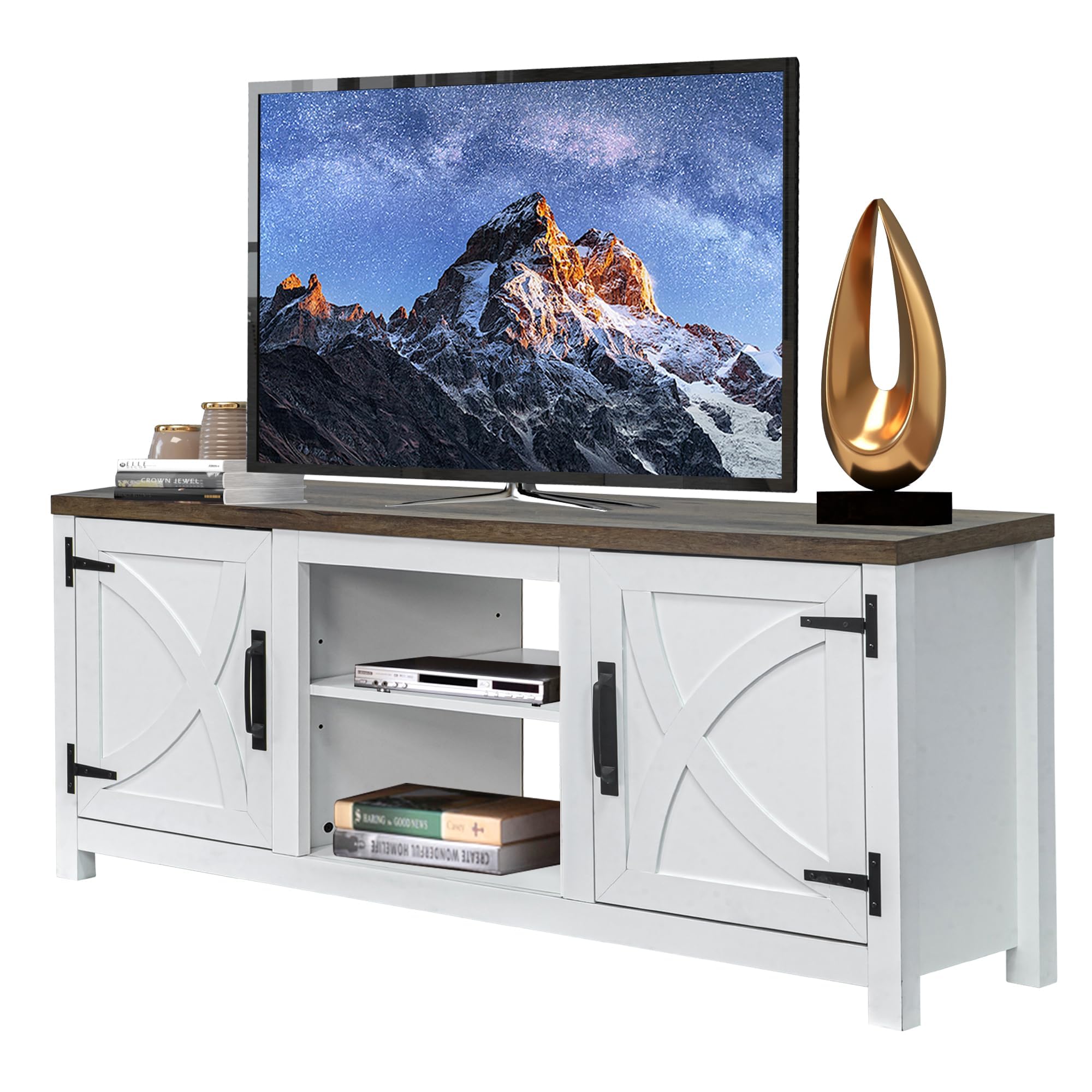 Parrot Uncle TV Stand for Tvs Up To 65 Inch, Media Entertainment Center With Storage Cabinets, White Modern TV Cabinet For Living Room