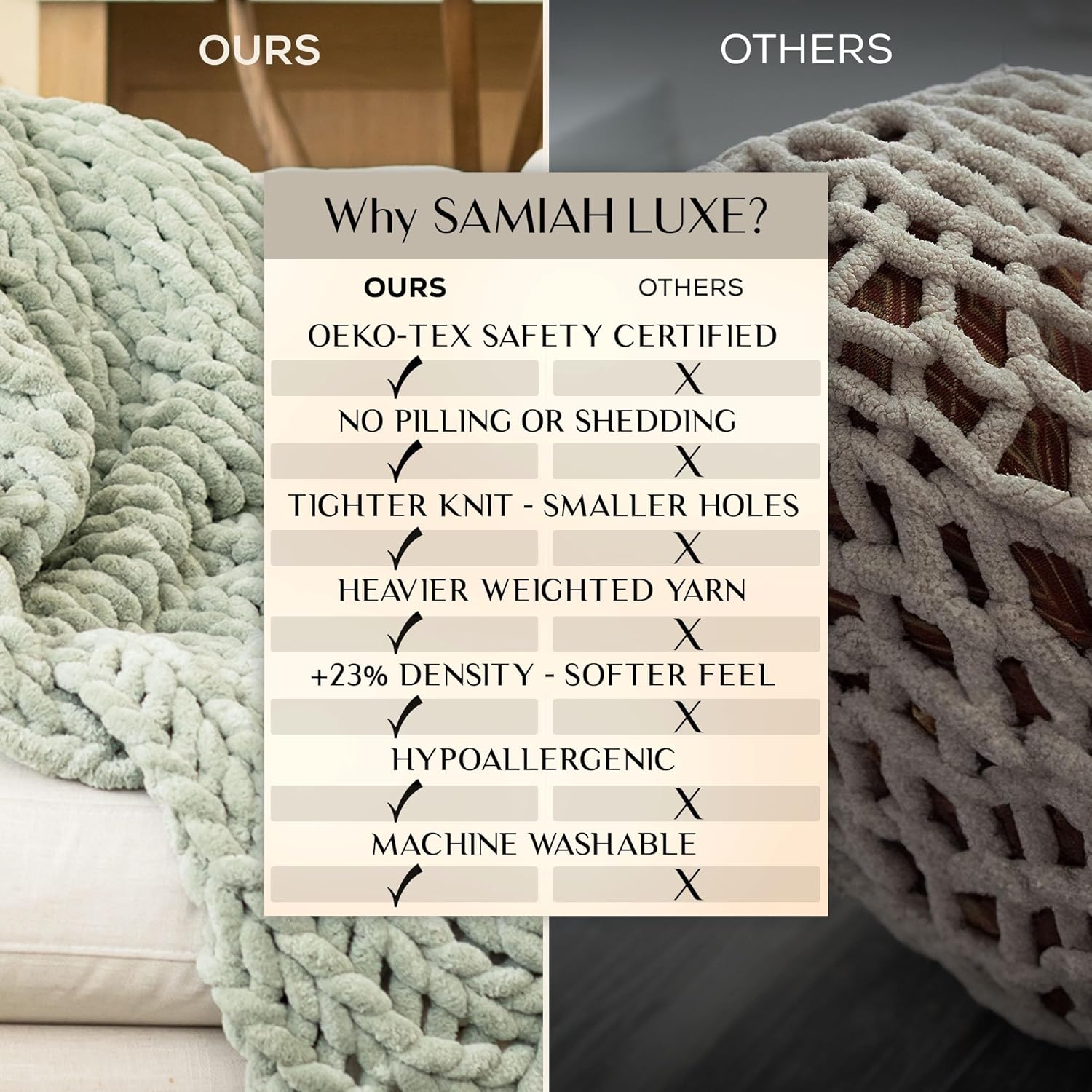 SAMIAH LUXE Sage Green Chunky Knit Blanket Throw 50x60, Chenille Chunky Knit Throw Blanket for Living Room Decor or Boho Decor, Thick Yarn Knitted Blankets for Couch or Bed, Knitted Crochet Blankets - Image 7