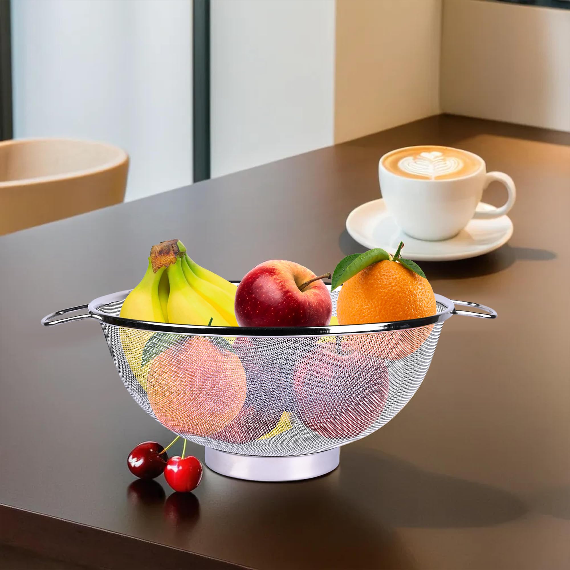 Kuber Industries Fruit Basket | Stainless Steel Vegetables Strainer | Multipurpose Fruit Basket | Colander Basket for Pasta-Noodles-Grains | Mesh Basket with Handle | 9 Inch | Silver