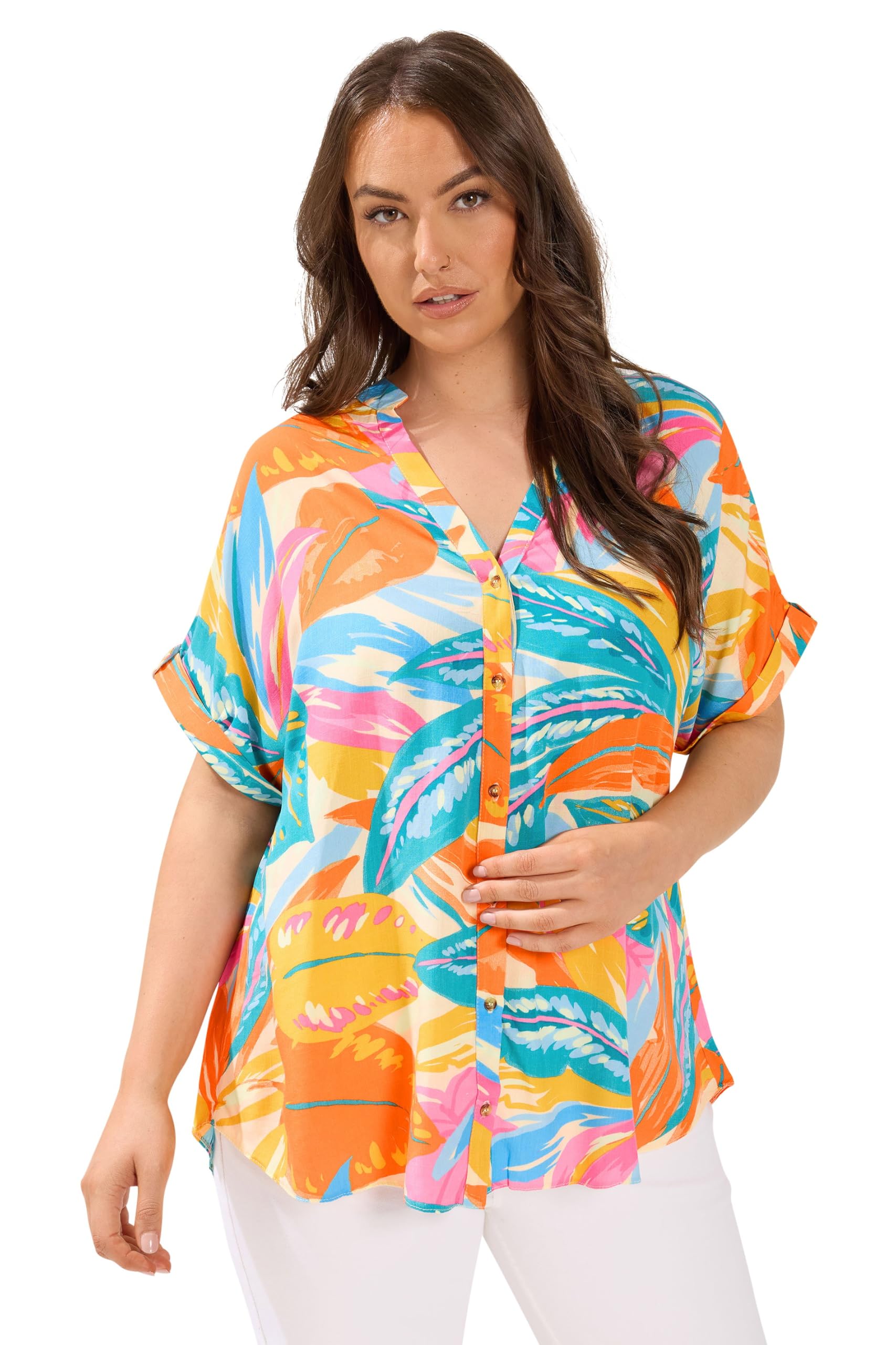 Yours - Women's - Tropical Tab Detail Shirt - Size 22-24 - Blue