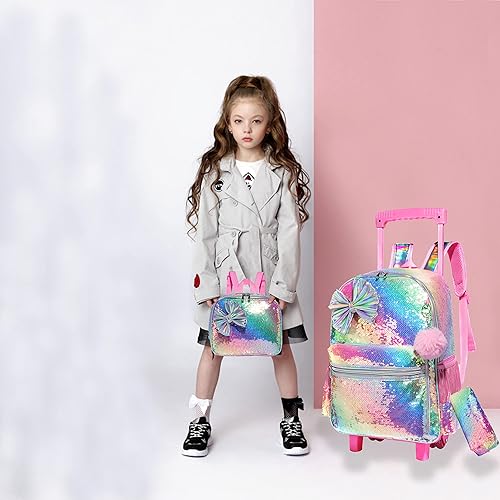Miniatura 7 de Egchescebo Mochila de viaje para niños con ruedas para niñas, Hudiejie - Rosa, Mochilas tipo mochila