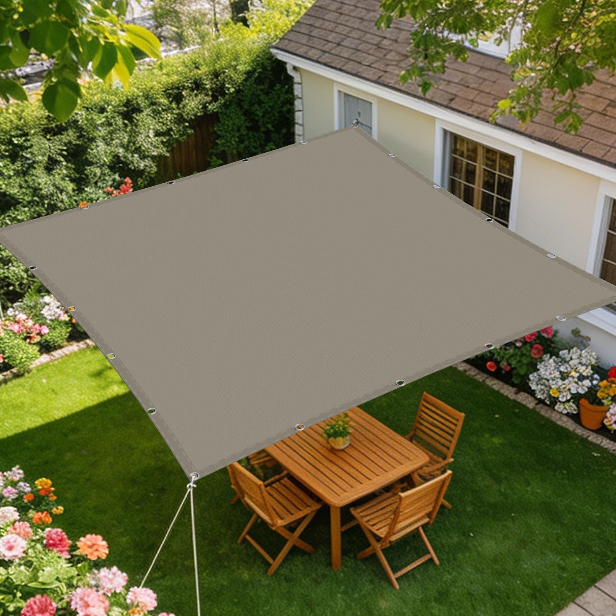 Voile d'ombrage respirant 5x5 rectangulaire taupe résistant aux UV pour extérieur