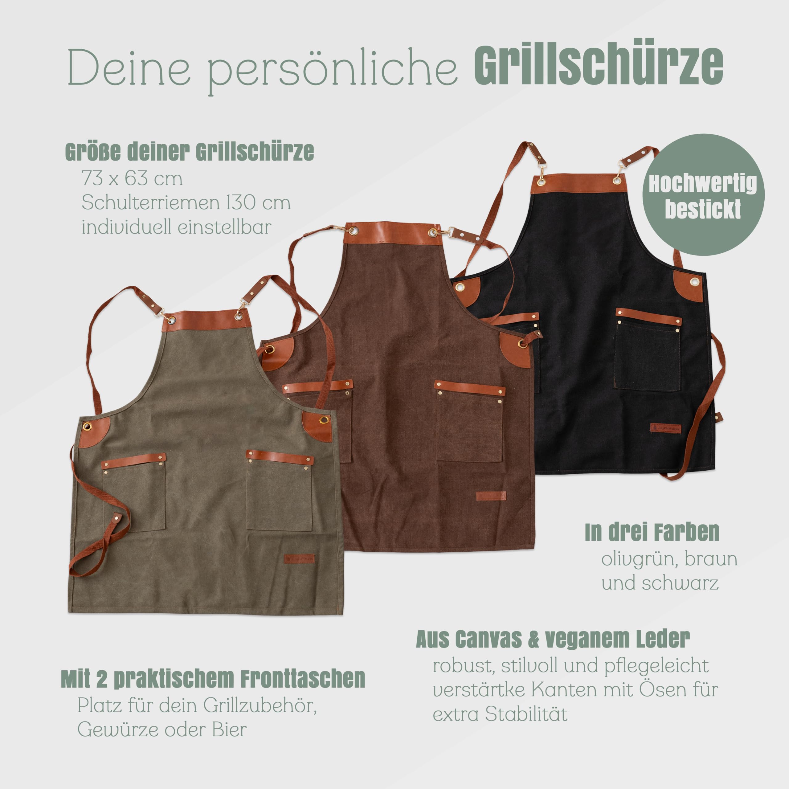 Grillschürze BBQ Schürze in 3 Farben, personalisiert mit Wunschnamen