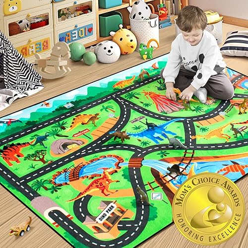 Miniatura 13 de Alfombra para Niños, Alfombras de Juego para Bebé con Pista de Carreras, Ruta Envolvente en Cascada 3D Realista, Alfombra de 5 x 7 Pies para Niños