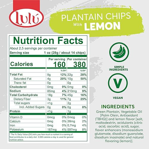 Miniatura 4 de LULU Bolsas individuales de papas fritas de lima (30 unidades) sin gluten, bocadillos saludables con chips de lima, chips de platanitos, aperitivos