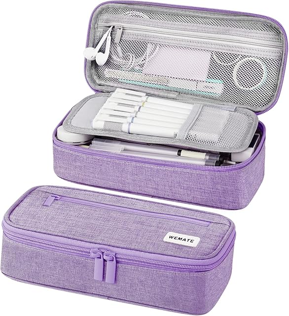 WEMATE Large Pencil Case Aesthetic,Big Capacity Canvas Pencil Pouch with Zipper, Pencil Case for Women & Men, Marker Pen Case,Portable Stationery Pencil Bag for Office (Purple)