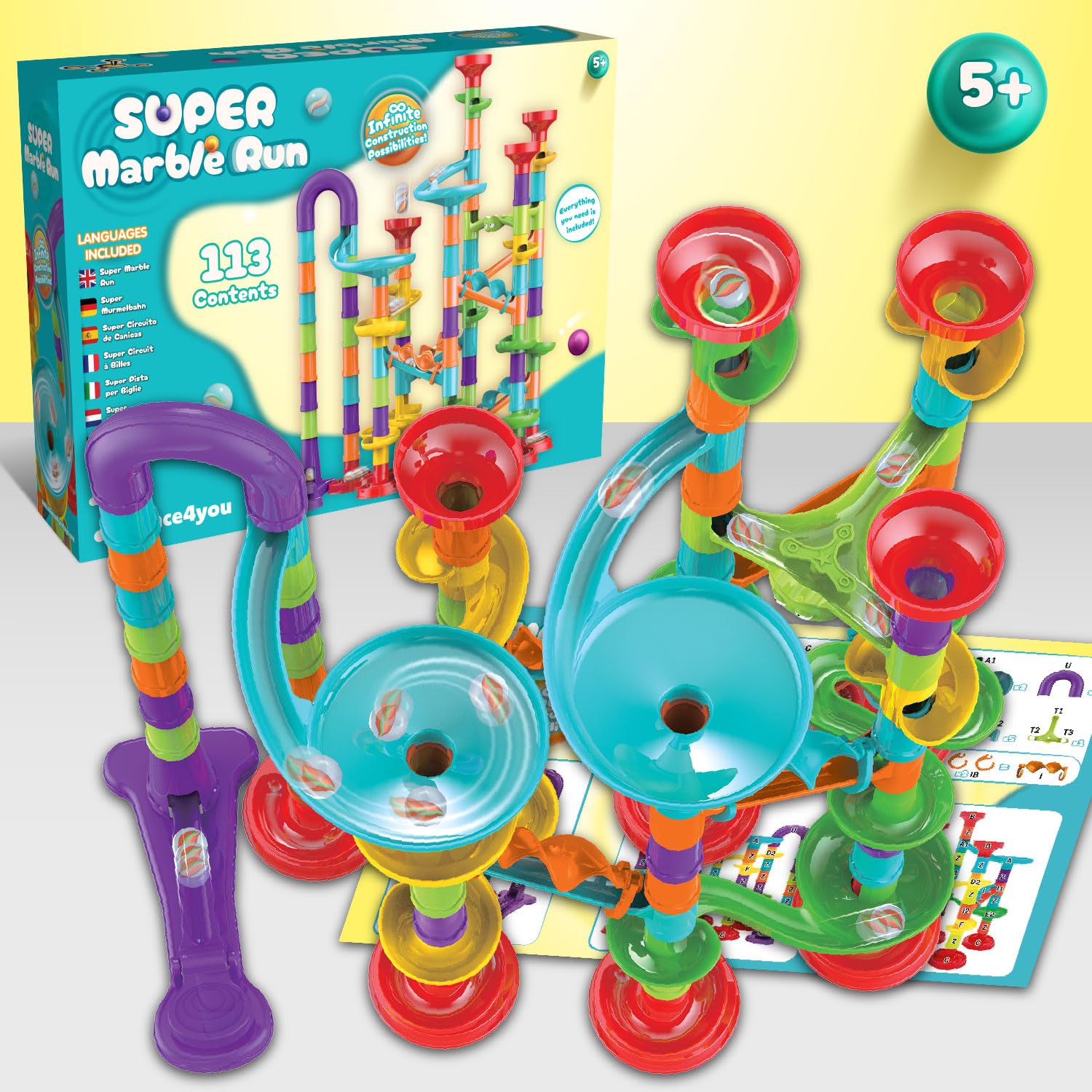 Science4you Super Circuits de Billes pour Enfant - Jeux avec Billes Inclus, Marble Rush + 113 pièces, Jeu de Construction, Joeuts STEM, Cadeau pour Garçon et Fille 3+ ans