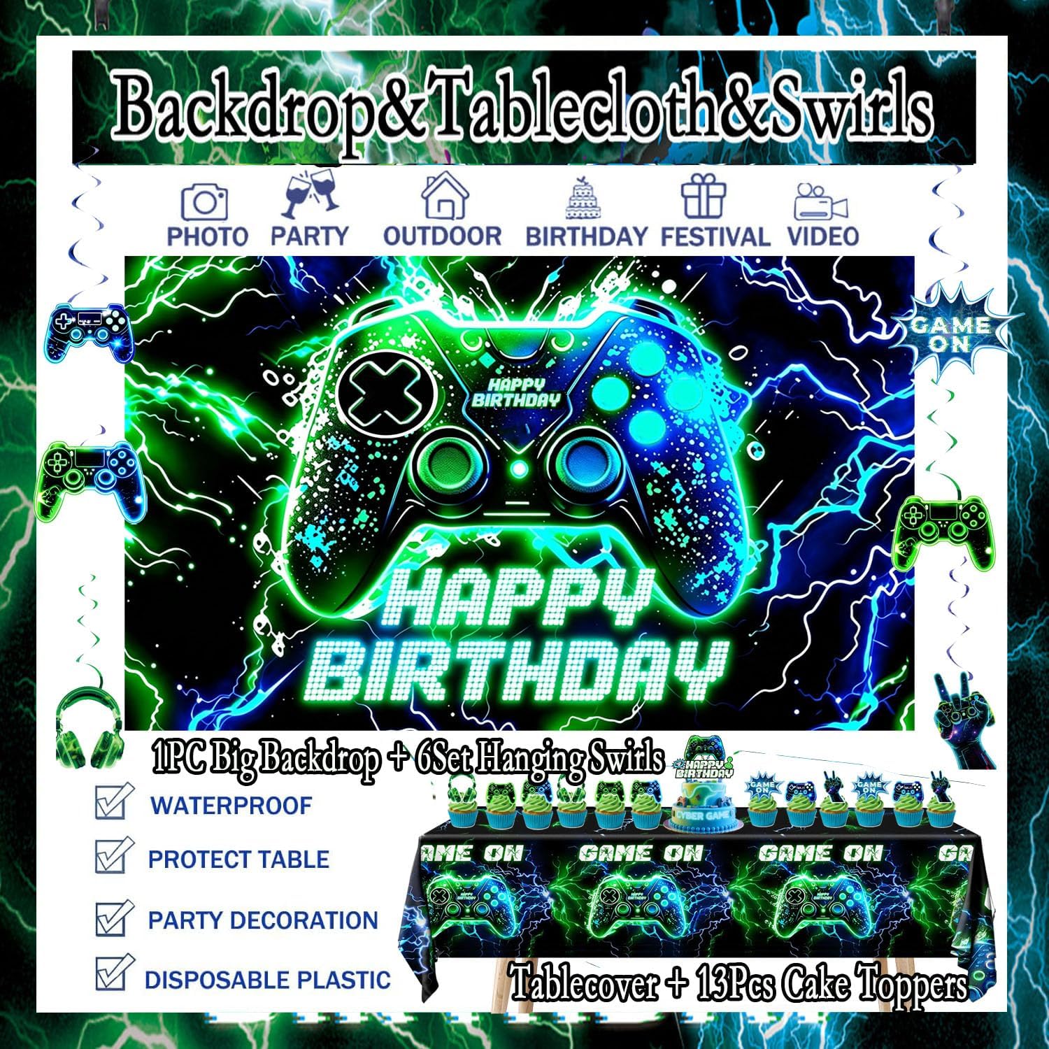 77Pcs Video Game Birthday Party Decorations Kit for Game Night Room Decor image 3