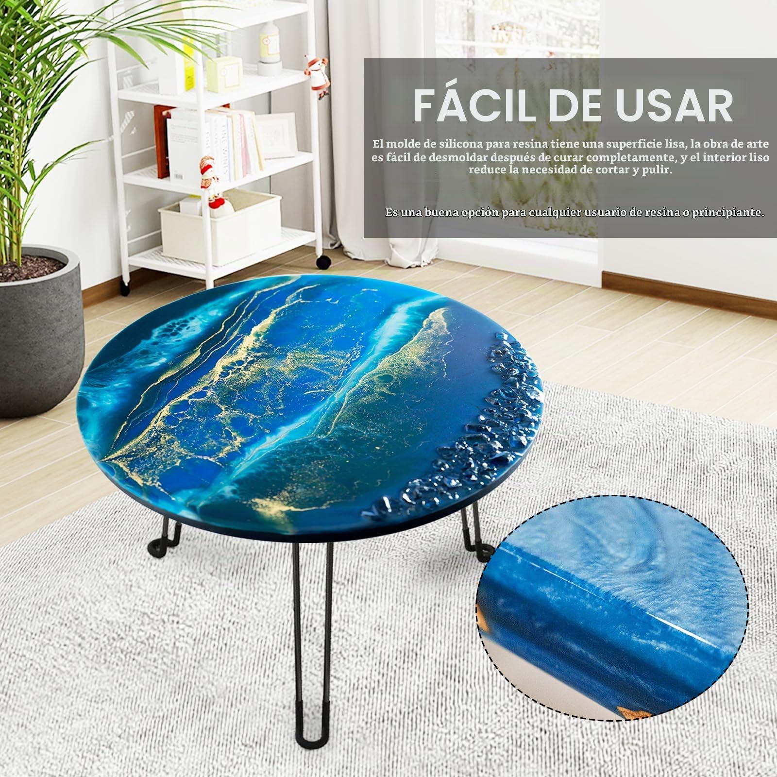 Molde Grande de Silicona para Mesa de Resina Epoxi 50 cm con 3 Patas Plegables de 42 cm, Moldes de Resina para Hacer Mesas DIY, Mesa Río, Escritorio y Decoración de Hoga
