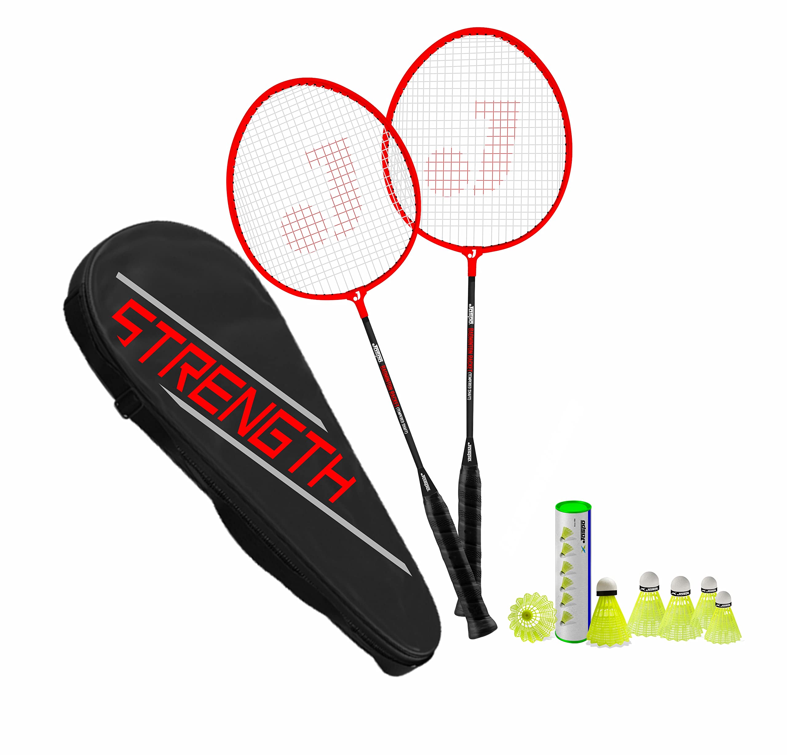 Jaspo Voyager Plus GX-01 Series High Tempered Steel Shaft Racket Badminton Set with 6 Nylon Shuttlecocks for Beginner/Professional for Training Practice (Orange) (B09GPLYHF4) Amazon Price History, Amazon Price Tracker