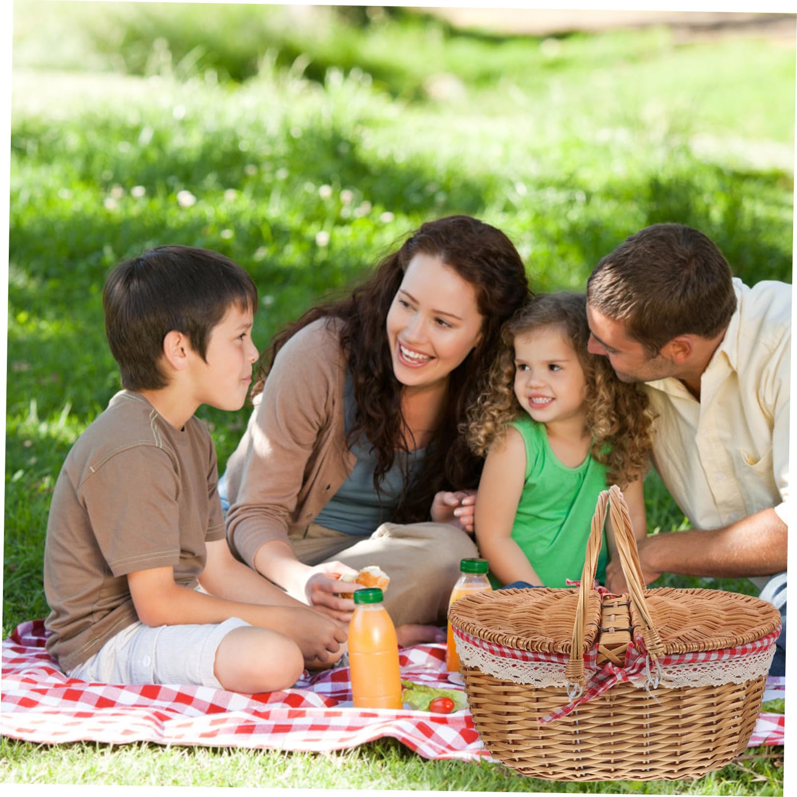 Alasum Cestino da Picnic Rustico Tessuto Naturale in Vimini con Coperchio e Doppia Maniglia per Campeggio e Conservazione di Alimenti Freschi