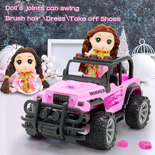 Miniatura 3 de wagkew Auto a control remoto para niñas, escala 118, coche RC rosa para niños de 4 a 7 a 8 a 12 años de edad, con muñeca y faros LED, camiones