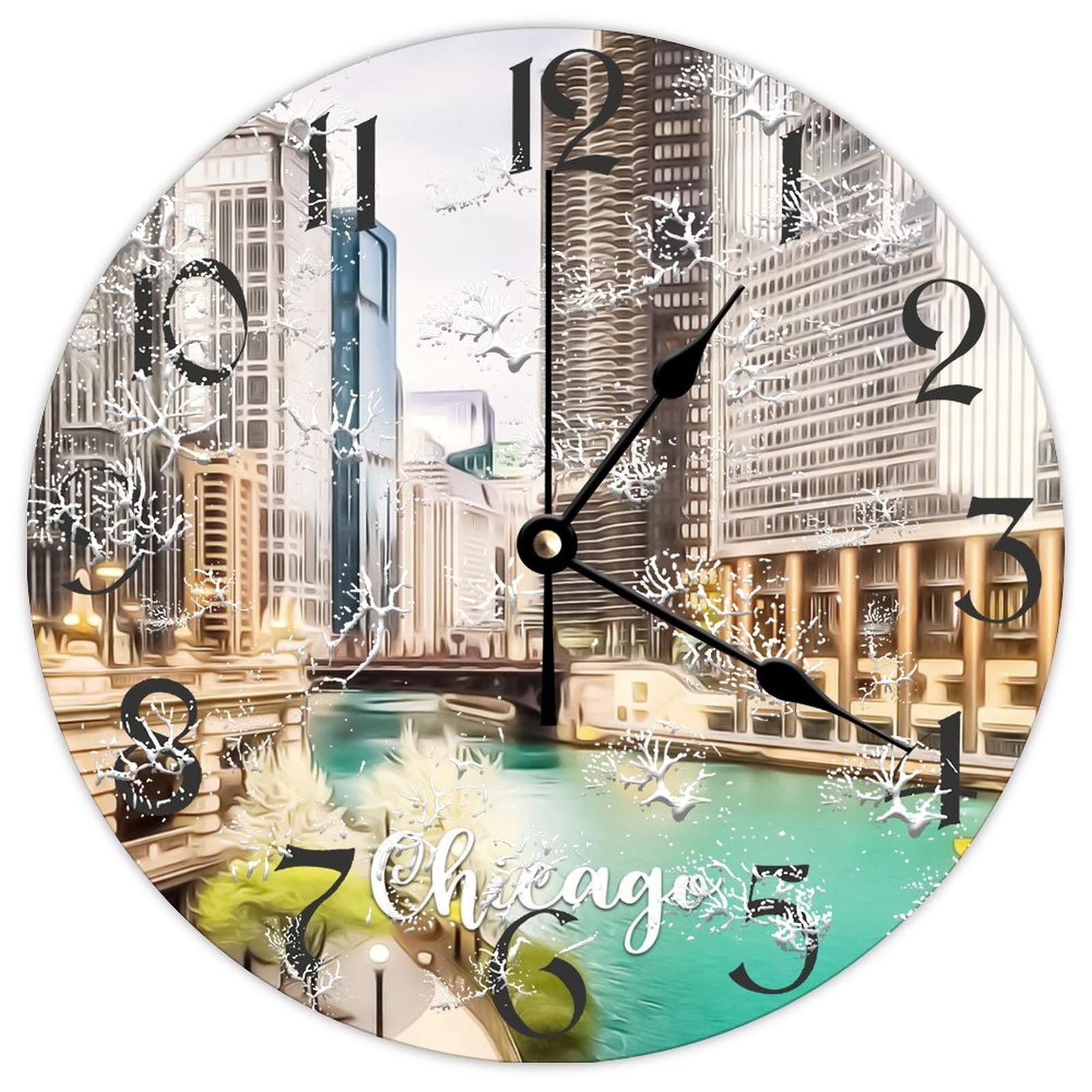 Cadeau de Chicago horloge murale ronde en bois rétro 38 cm