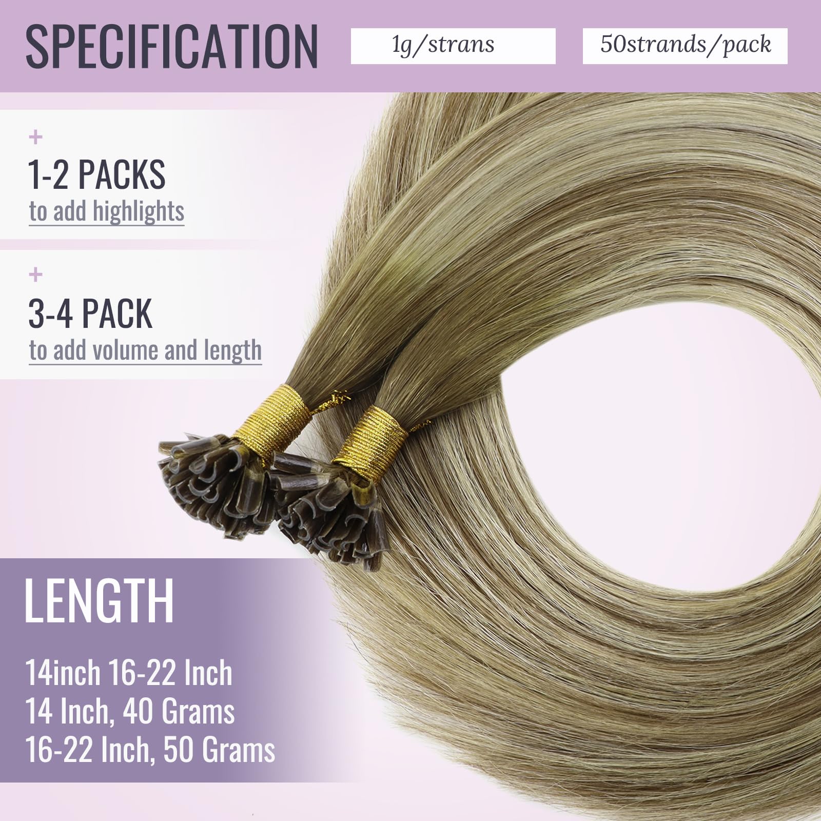 Fshine Capelli Veri Extension Cheratina 50g 50CM Balayage Marrone Chiaro Highlights Ash Blonde Lisci Brasiliani Capelli Color 2 Extension 1g/ciocca U-Tip Remy Extension Capelli Veri