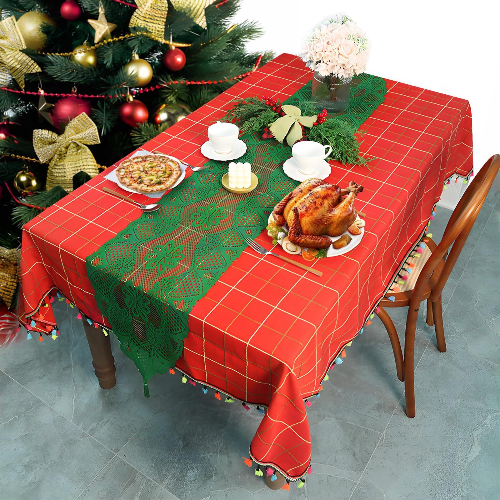 Camino de Mesa Navidad, Dwafill 33X183CM Camino de Mesa Elegante, para Fiestas, Bautizos, Reuniones, Decoraciones de Otoño, Navidad, Decoraciones de Mesa de Bodas (Verde, 183*33CM)