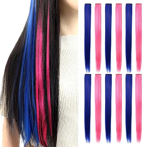 Miniatura 10 de SARARHY Extensiones de cabello de colores de 21 pulgadas, multicolores con reflejos para fiesta, extensiones de cabello lacio con clip para niñas y